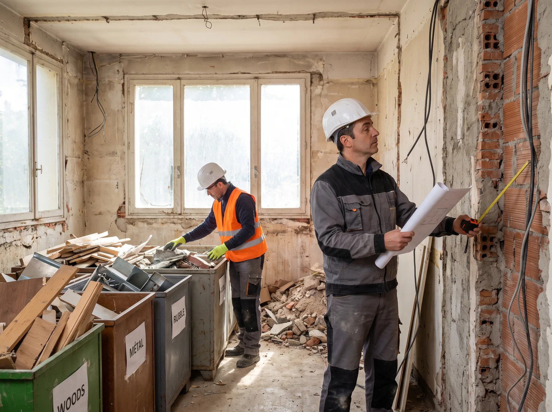 Curage complet d'un intérieur avant réhabilitation